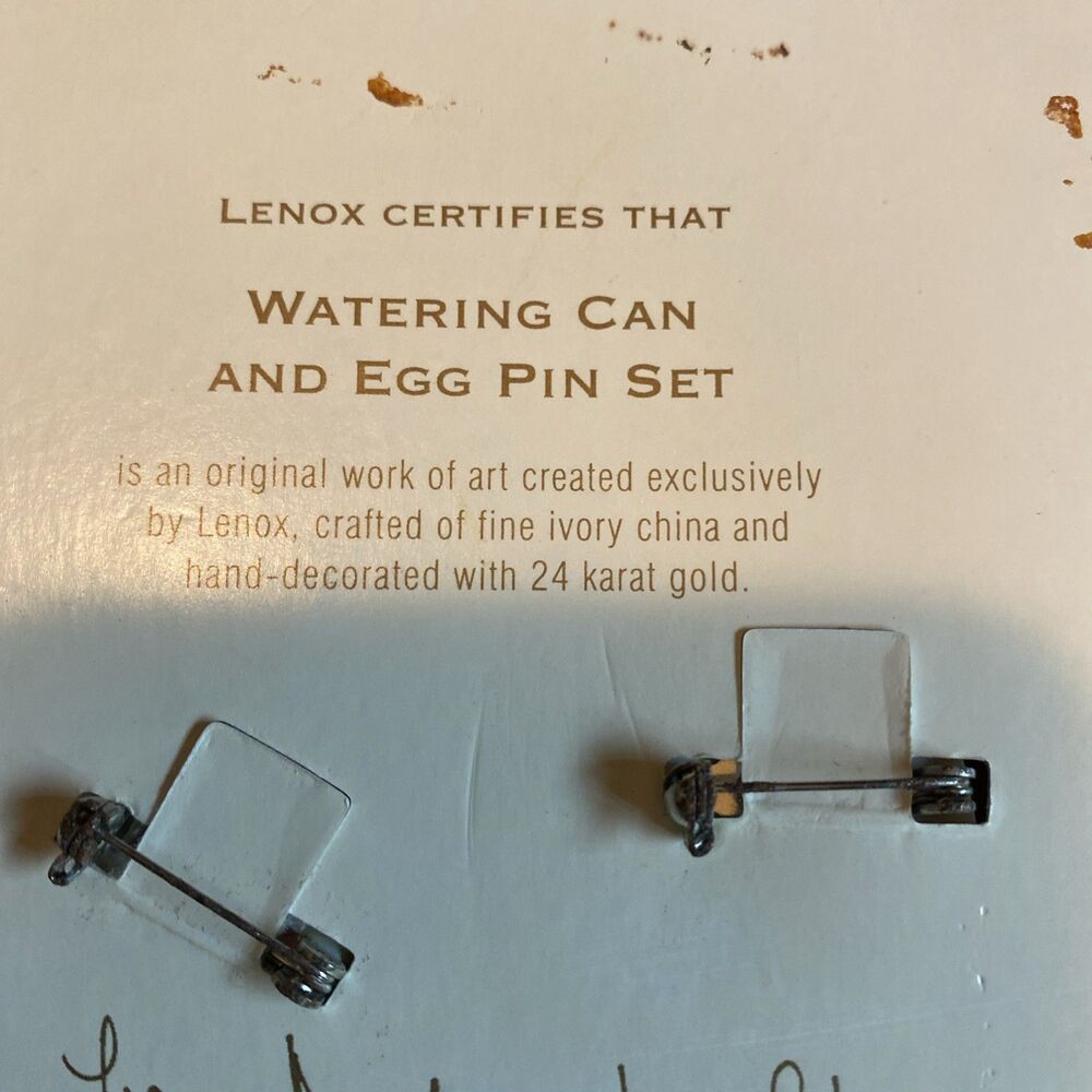 Lenox Watering Can and Egg Pin Set 24 Karat Gold Trim & Rhinestones Spring NEW - Picture 4 of 5
